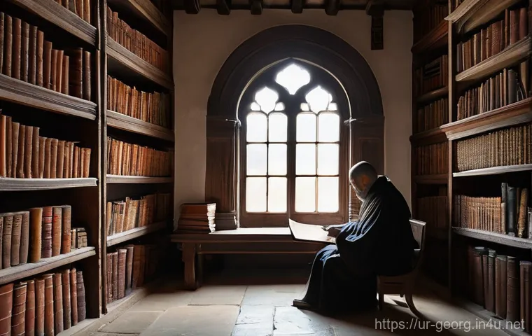 조지아 언어의 역사적 발전 - **Prompt 1: Ancient Georgian Script and Scholarly Tradition**
A serene, historical scene inside ...