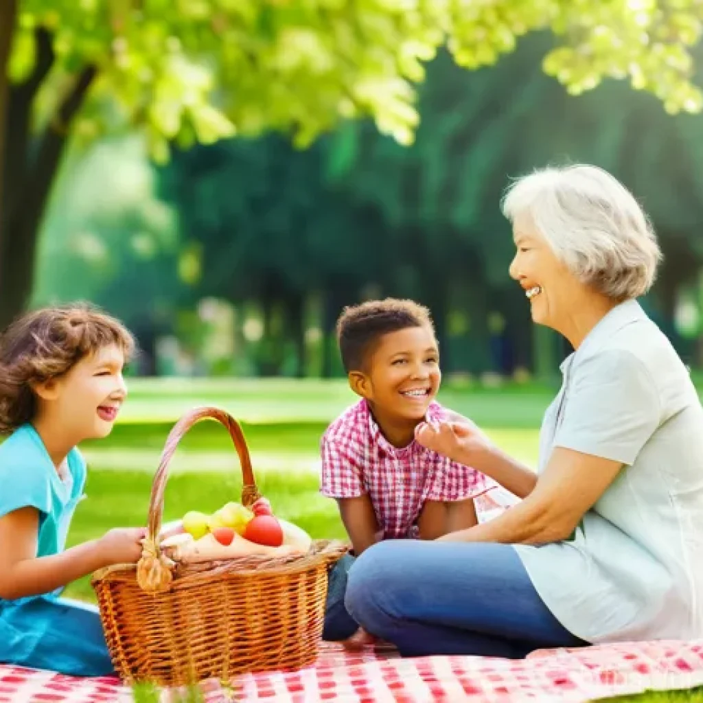 조지아 비자 발급 절차 - Joyful Family Picnic in a Sunny Park**
A diverse, multi-generational family (parents, two children,...