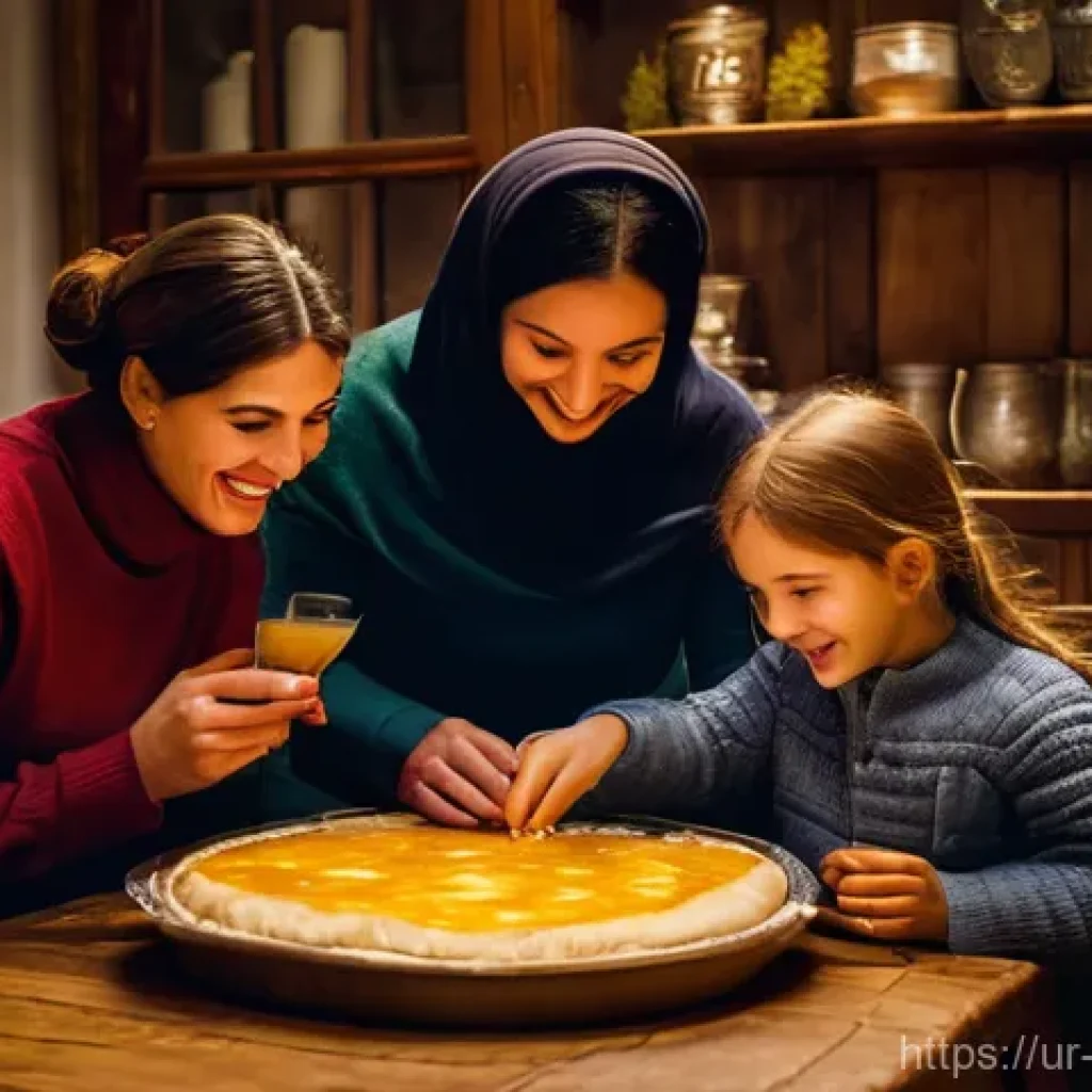 조지아의 독특한 축제 음식 - **A heartwarming scene of a Georgian family celebrating Christmas. A beautifully prepared Guruli Kha...