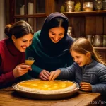 조지아의 독특한 축제 음식 - **A heartwarming scene of a Georgian family celebrating Christmas. A beautifully prepared Guruli Kha...