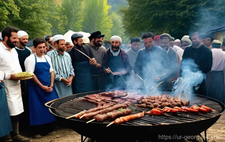조지아의 독특한 축제 음식 - **A lively kitchen scene where a Georgian family, comprising adults and older children, is collabora... 조지아의 독특한 축제 음식 - **A lively kitchen scene where a Georgian family, comprising adults and older children, is collabora...